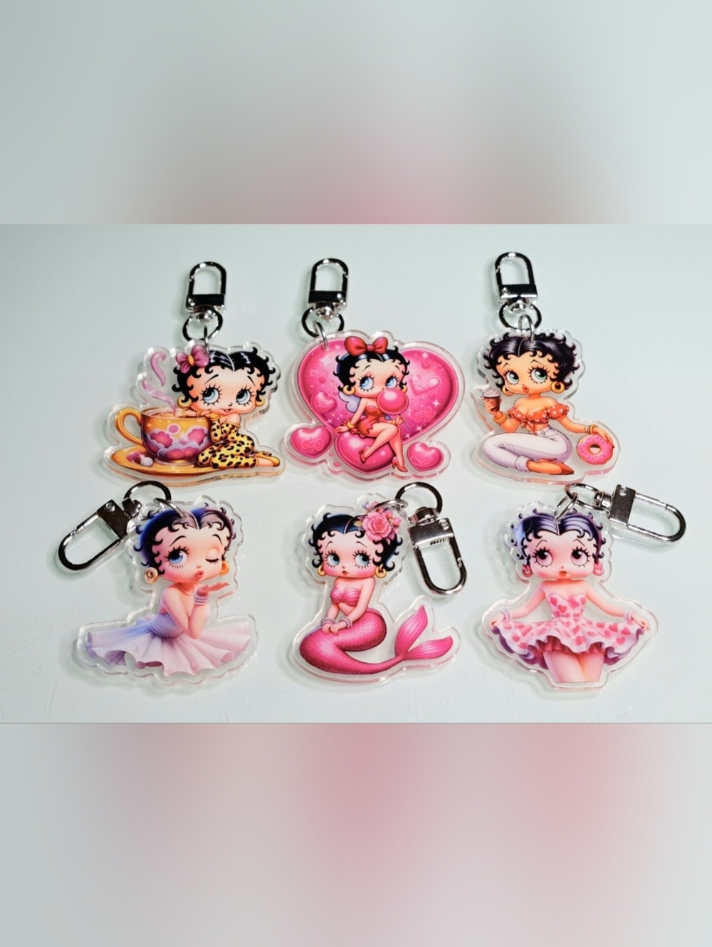 Betty Boop Keychain Purse Backpack Charm Clip Set Of 6